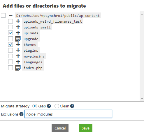 Choose files you want to migrate